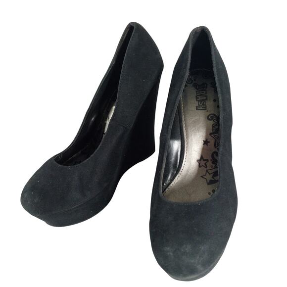 TRASH! BLACK VEGAN SUEDE/MICROFIBER LEATHER SKY HIGH WEDGE HEELS! SZ 9.5M - Picture 3 of 10